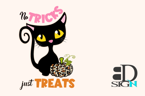 No Tricks Just Treats - Cat with Pumpkin